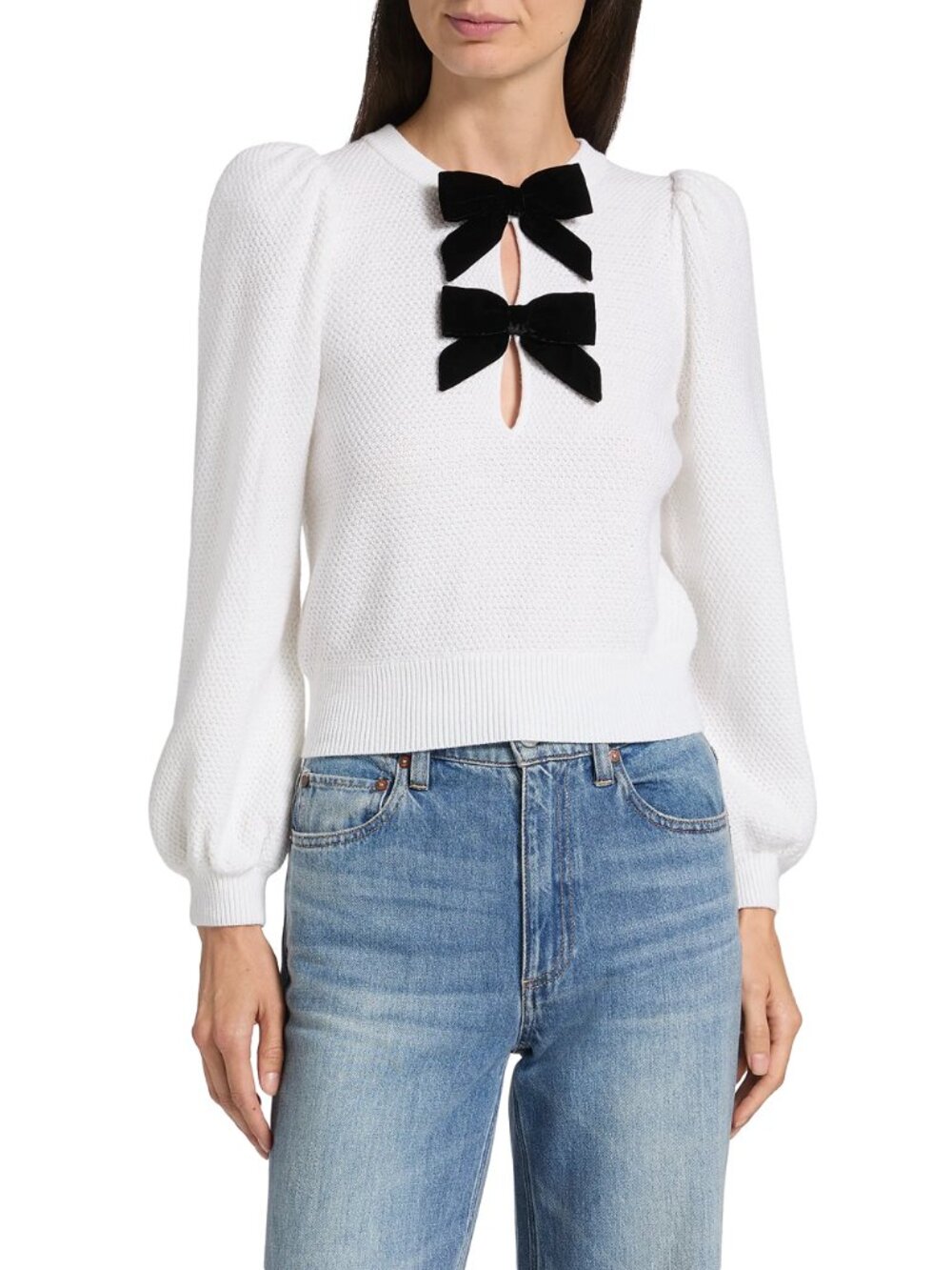 ALICE + OLIVIA Doris Bow Puff-Sleeve Sweater
